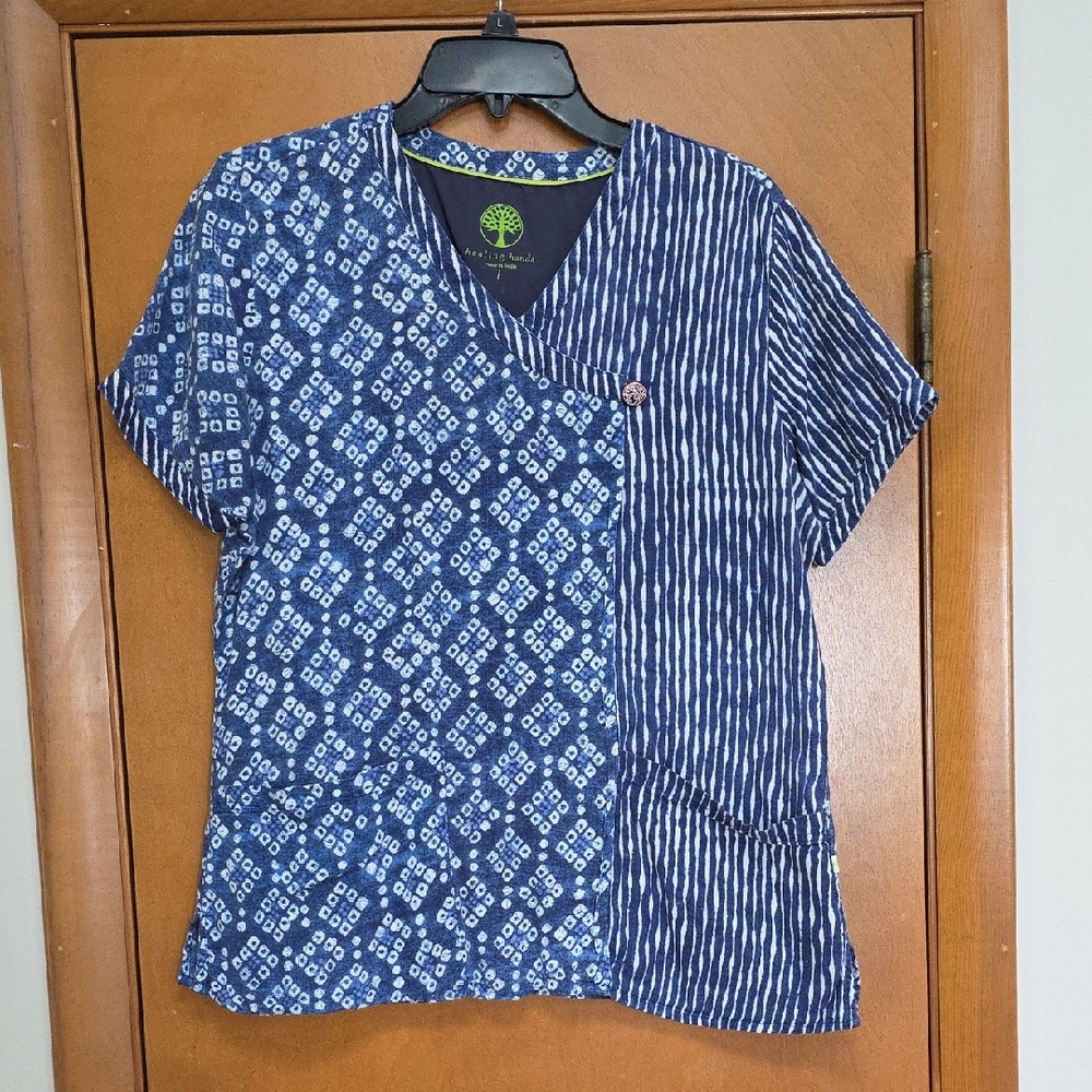 Healing Hands Blue Patterned Women's Top